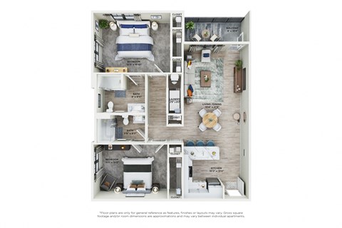 Floor plan for 2 beds, 2 baths, 1181 sqft